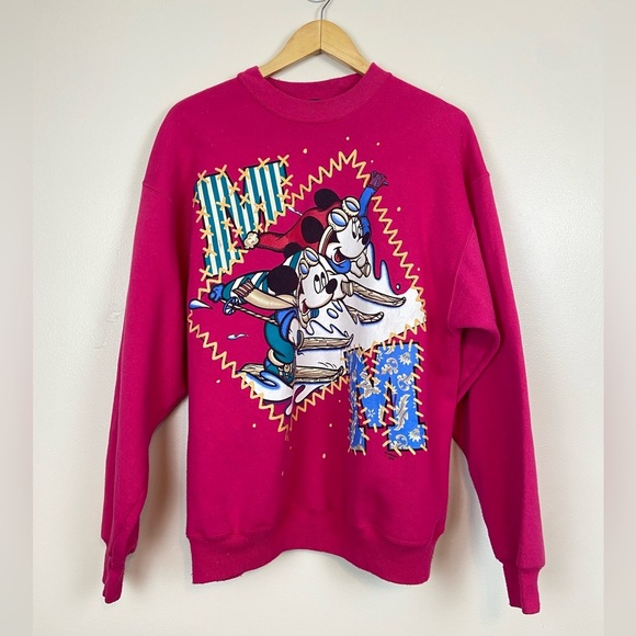 Vintage 90s Disney Mickey & Minnie Ski Sweatshirt Mickey Unlimited Jerry Leigh - Picture 1 of 11
